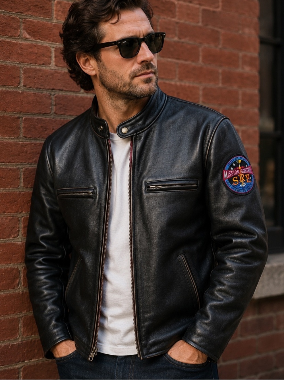 RARE “Golden Bear Sportwear” Black Genuine Leather Quilted Moto Biker Jacket